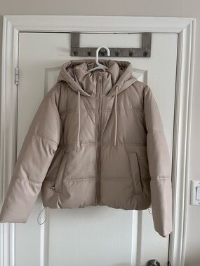 Zara Women's Hooded Puffer Jacket - Taupe Beige